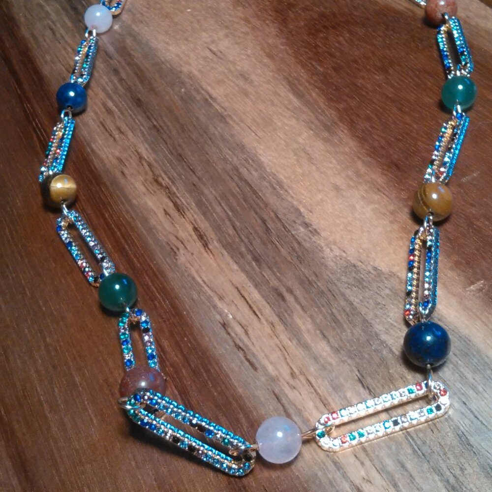 Multi-Gemstone Paperclip Goldtone Alloy Necklace